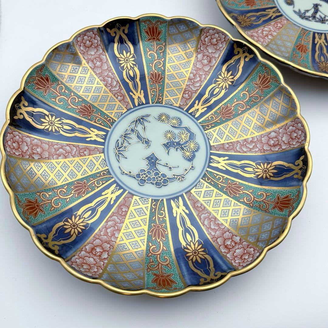 【新品・未使用】林九郎 献上錦 菊割内外 金彩 皿揃　5枚セット※木箱入