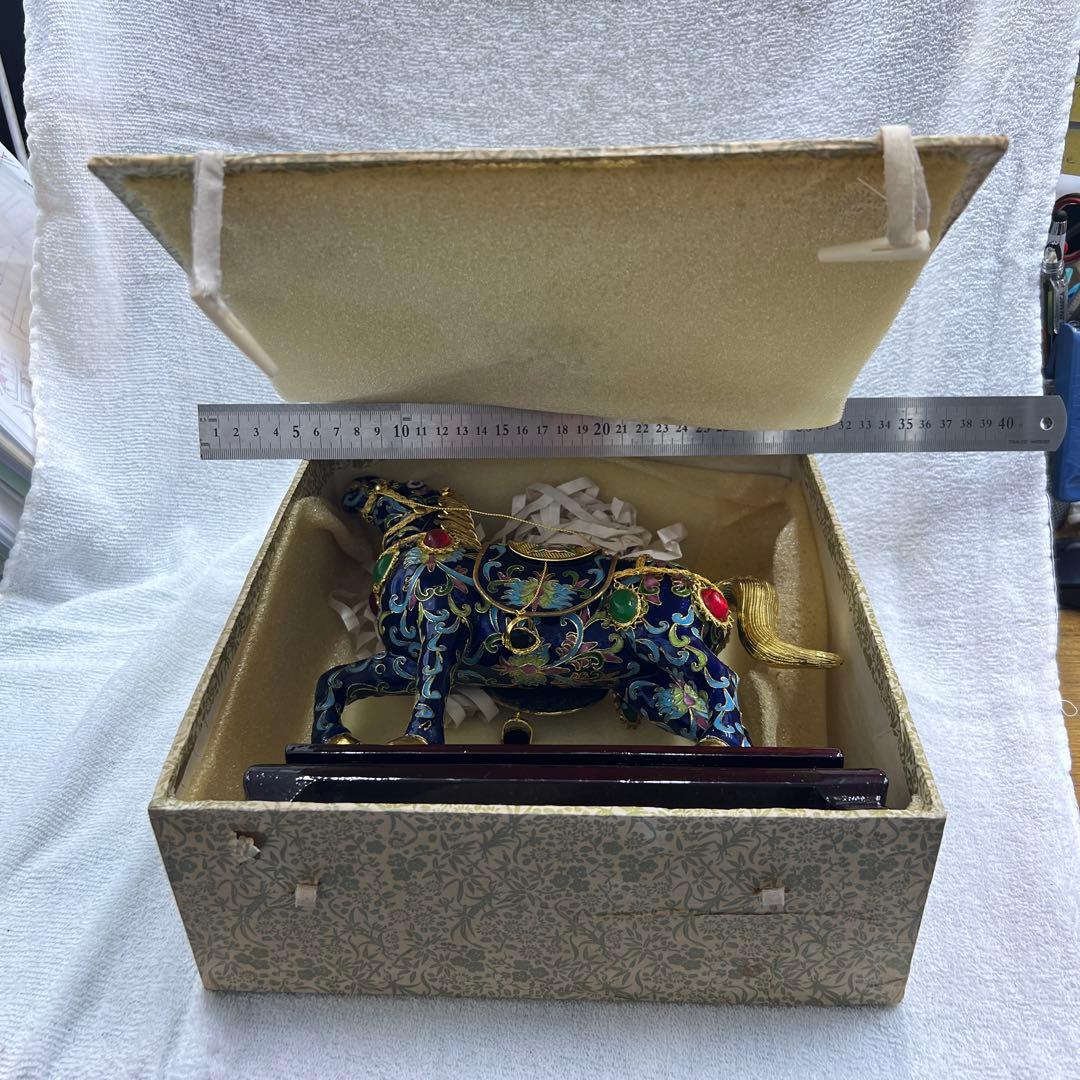 中国工芸　七宝焼　馬　金工細工馬置物