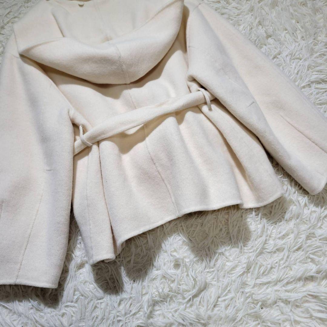 【美品】COHINAコヒナ　リバーコート　ライトウール　ミディ丈　ウエストリボン