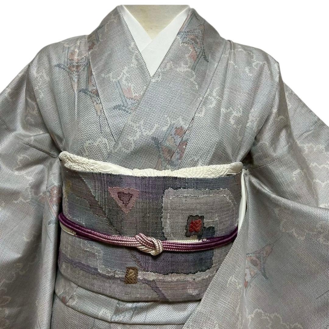 未使用近い　美品　袷　正絹　白紬　大島紬　白大島紬　小紋　フルセット