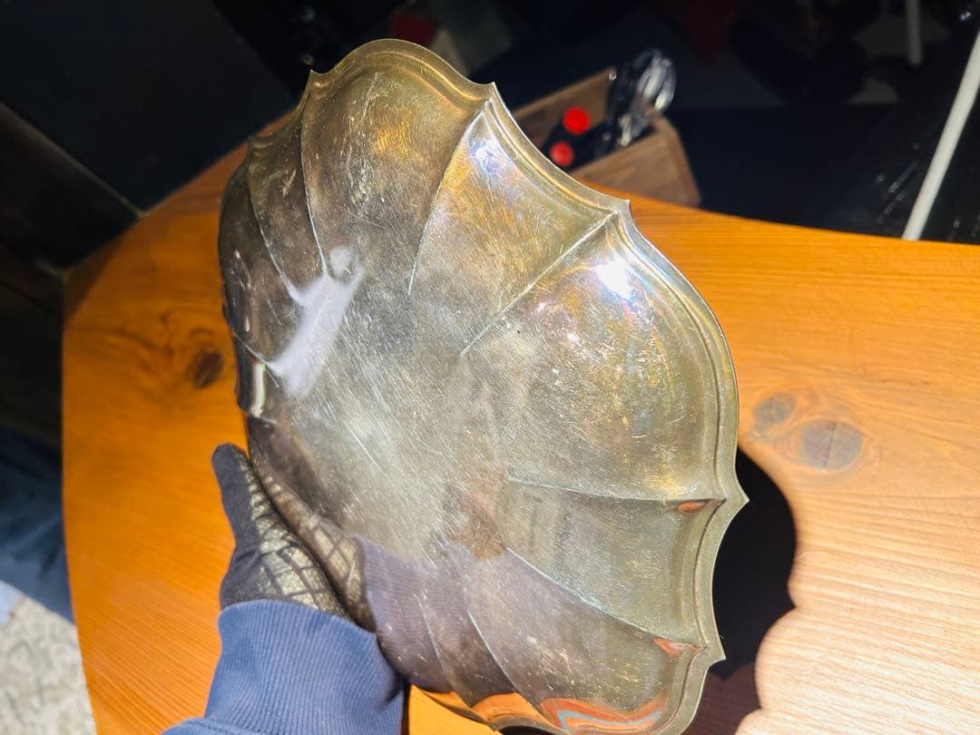 USAアンティーク】 シルバープレート　大皿　トレー　トレンチB