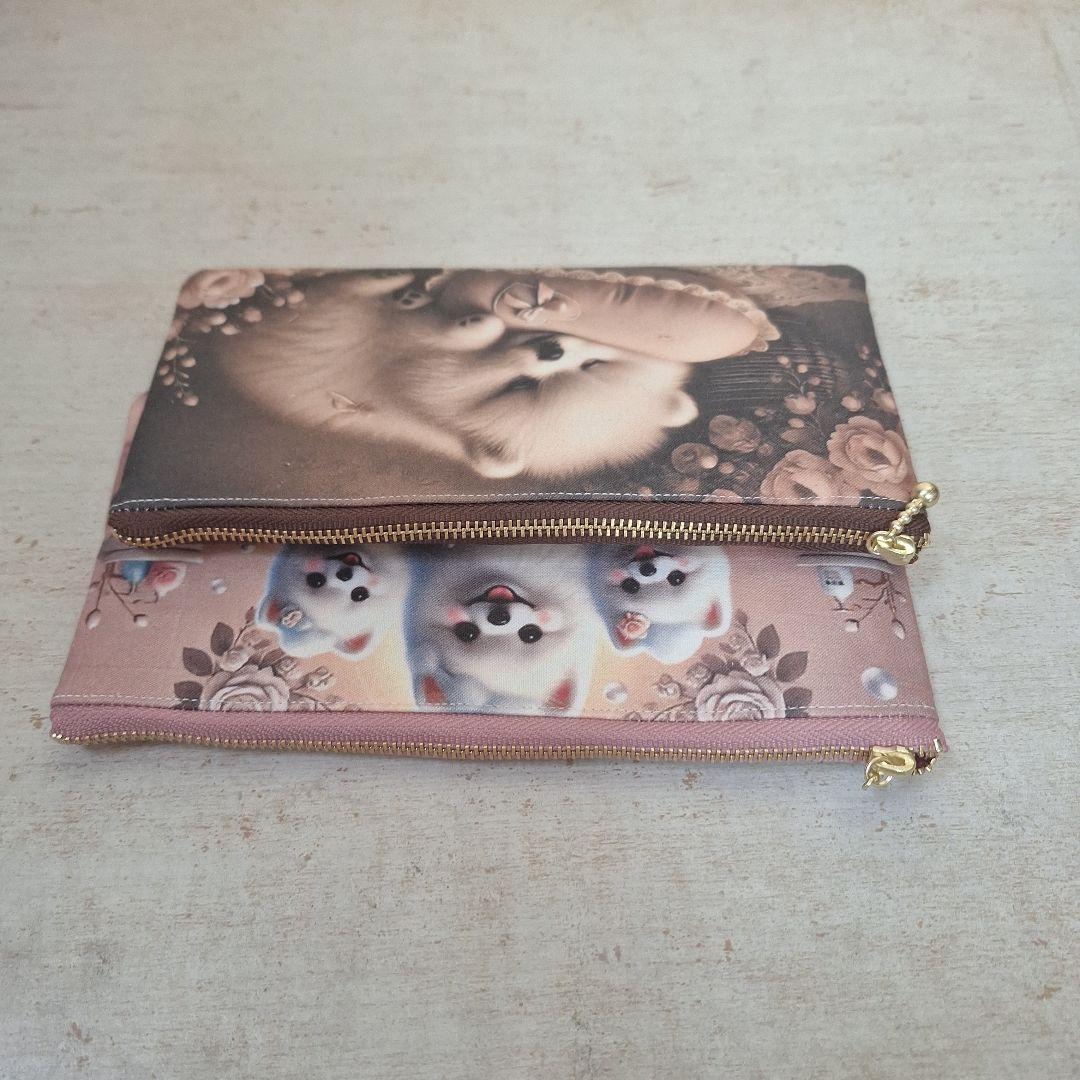 可愛いパネル生地　ハンドメイド　まちなしバッグ　ポーチ