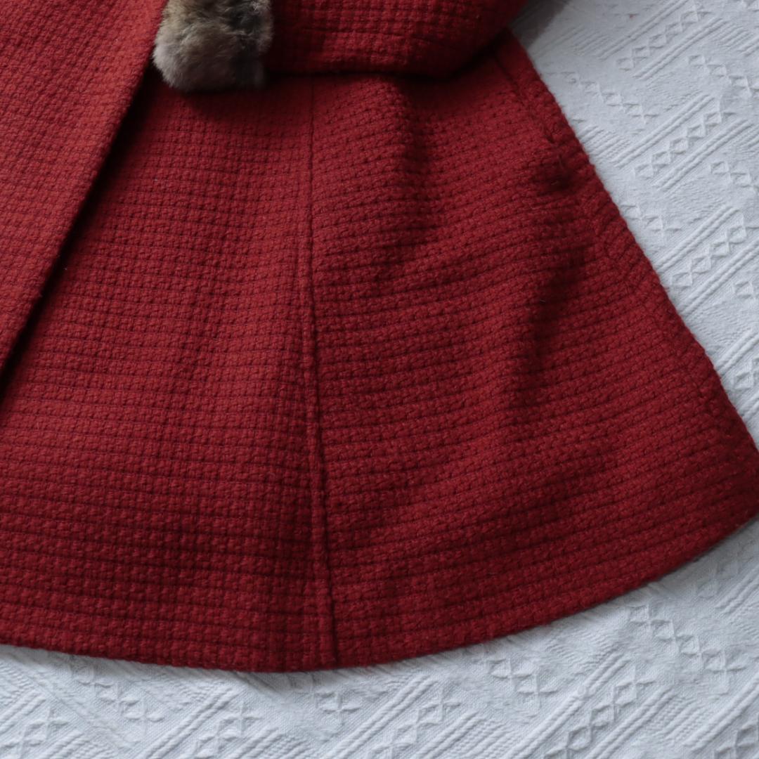 オンワード　高級ツイードジャケット　コート　ラビットリアルファー　ダブルボタン