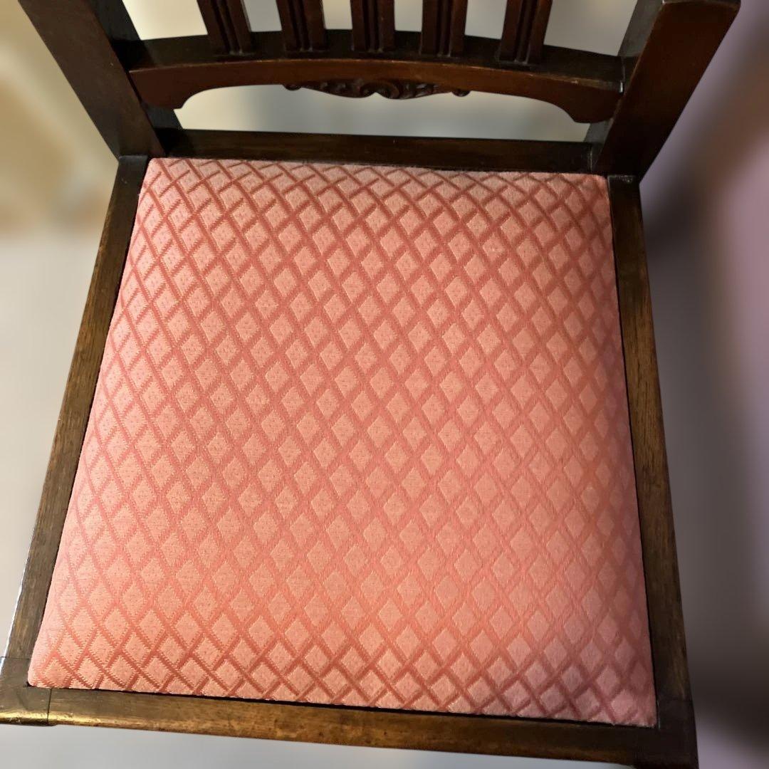 英国　アンティーク　木製椅子 ツイストレッグ　ダイヤモンドパターン ピンク