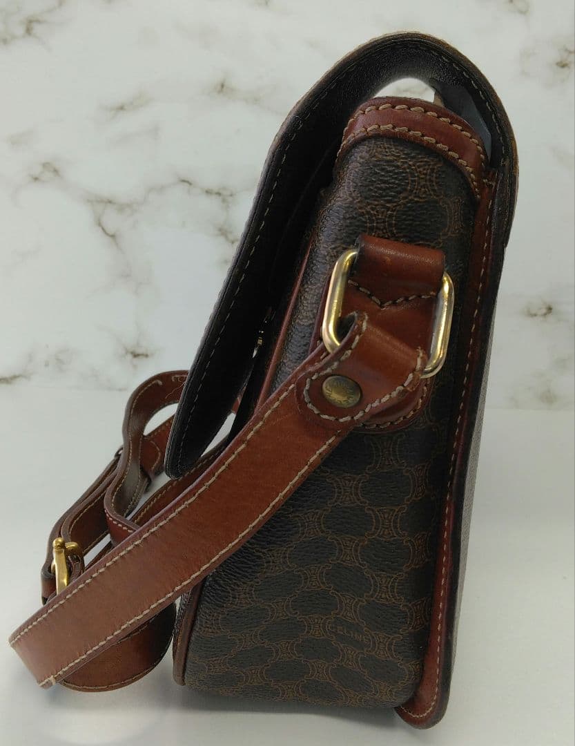 APJ18 セリーヌ マカダム ショルダーバッグ クロスボディ ゴールド金具