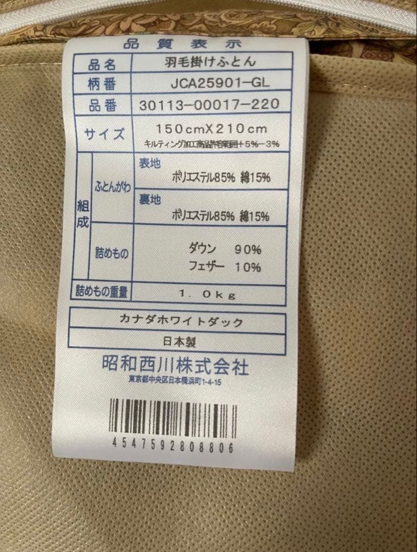 昭和西川　カナダ産ダウン90％羽毛布団　シングル　ゴールド　JCA25901新品