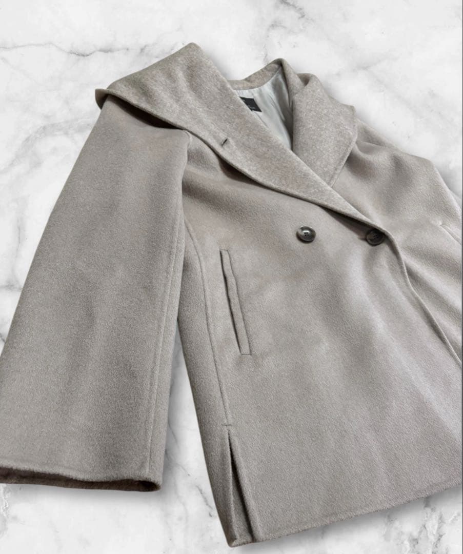 23区 アンゴラ混ソフトウールリバーコート 38 フーデッドコート 軽量M〜L