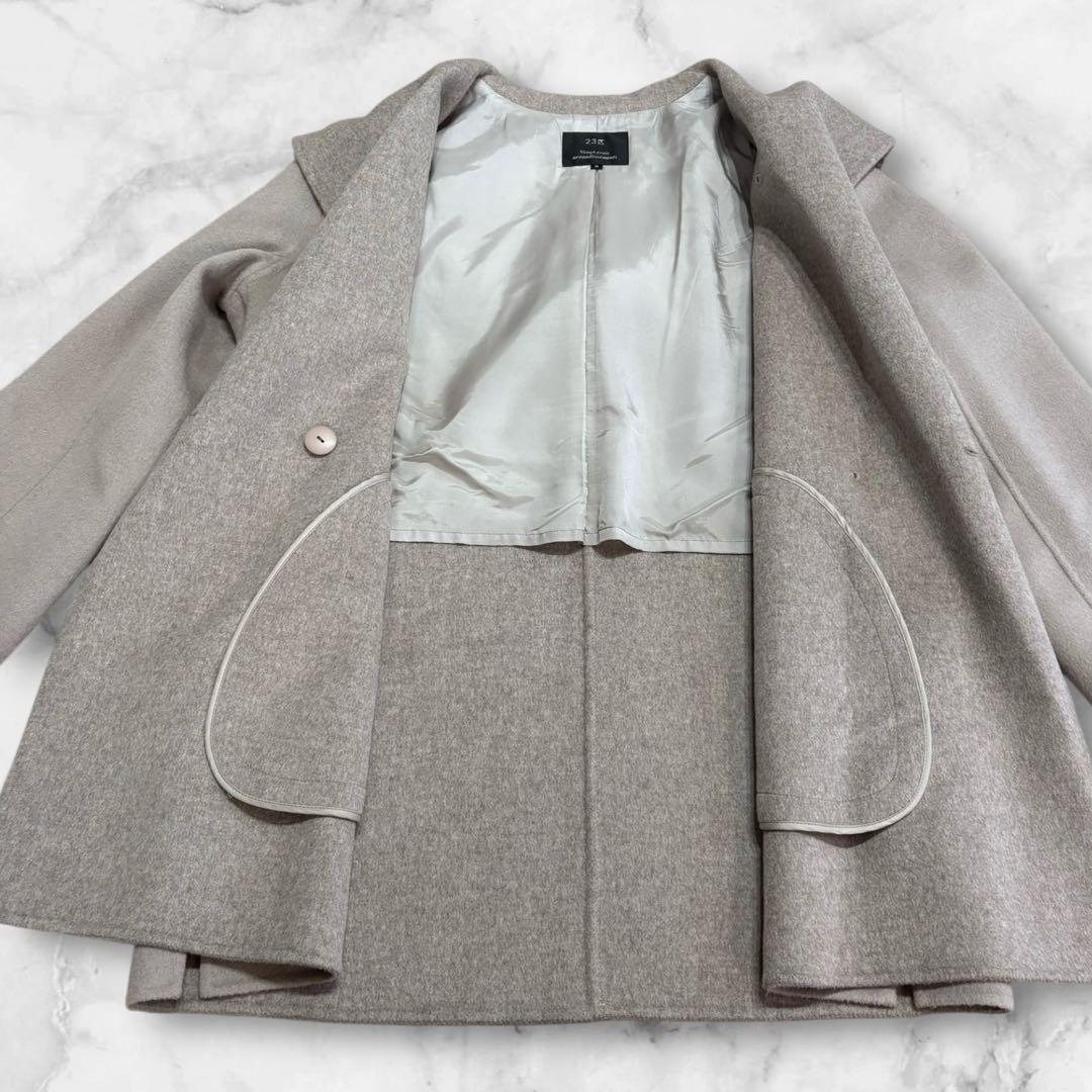 23区 アンゴラ混ソフトウールリバーコート 38 フーデッドコート 軽量M〜L