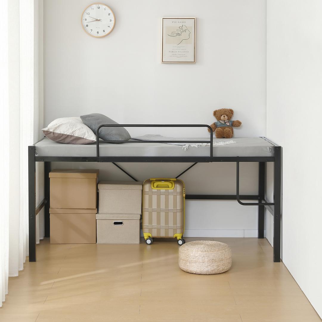 【高さ90cm、SDセミダブル】ロフトベッド省スペース 収納 北欧風 BLACK