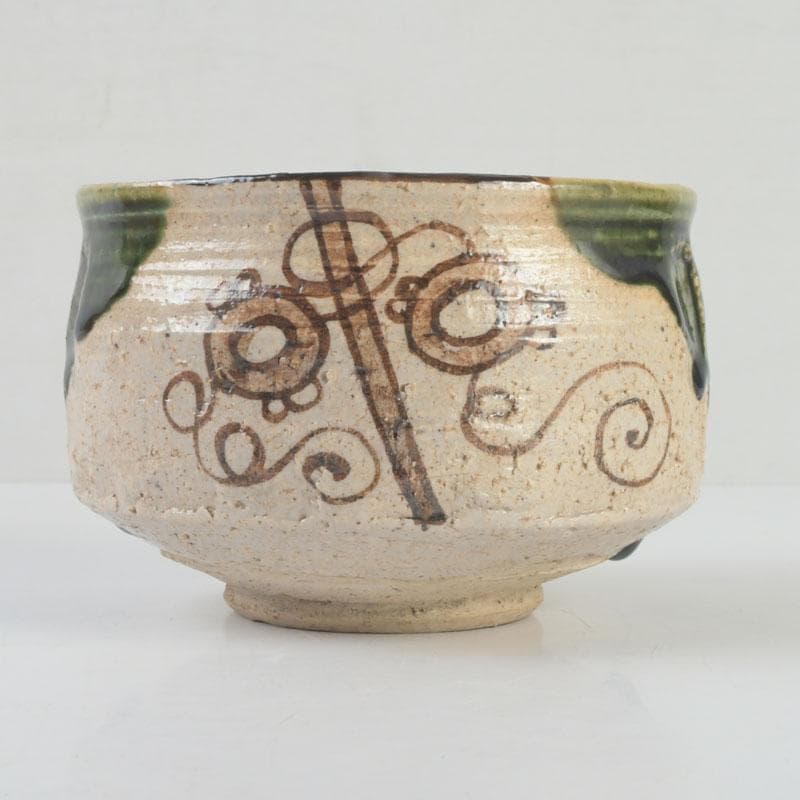 茶道具　人間国宝　荒川豊蔵作　織部　茶碗　共箱　V　9619