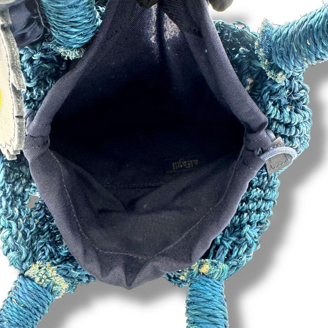 美品　アルファジル　かごバッグ　フラワーモチーフ　ブルー