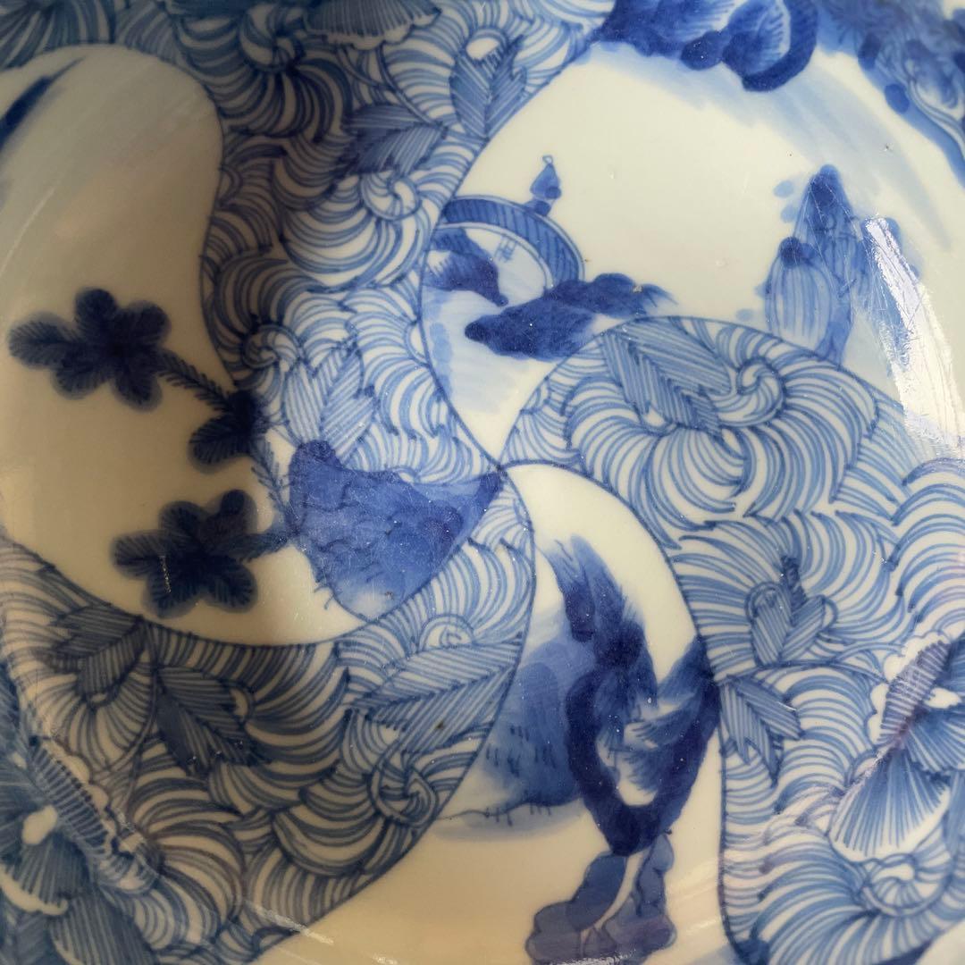 江戸期　古伊万里　染付　中深鉢　山水図