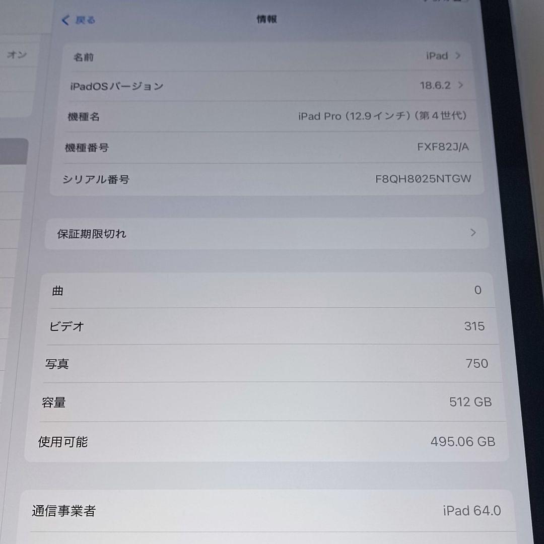 (美品)iPad Pro 12.9 第4世代 WiFi Simフリー 512GB