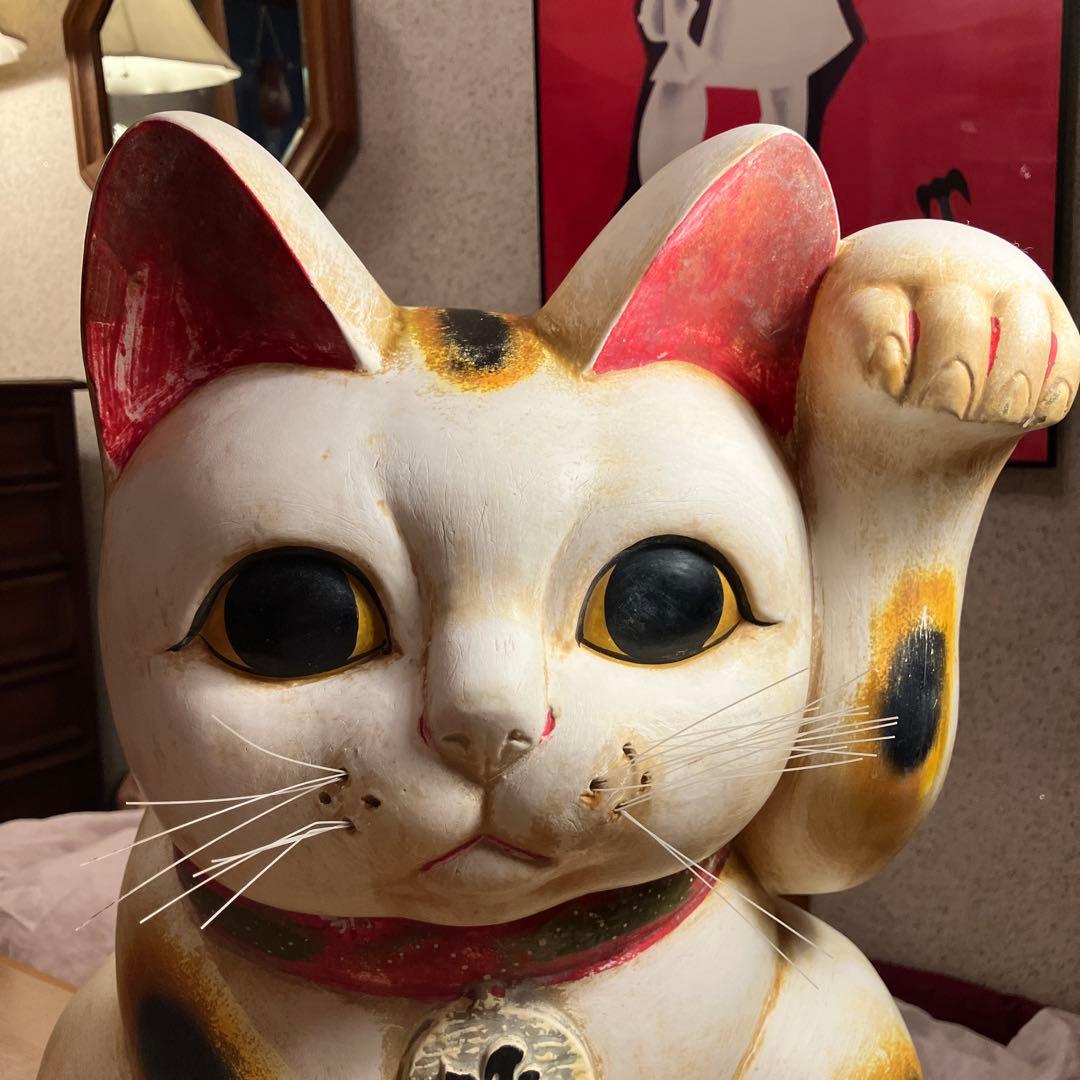 【ヴィンテージ】招き猫 陶器製 約50cm
