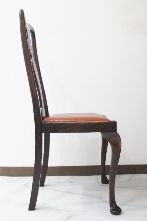 イギリス アンティーク クイーン アン様式 猫脚 本革 オーク材 チェア 椅子