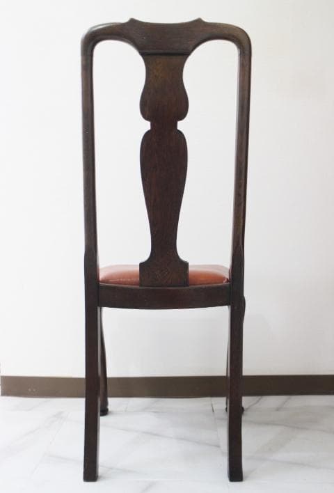 イギリス アンティーク クイーン アン様式 猫脚 本革 オーク材 チェア 椅子