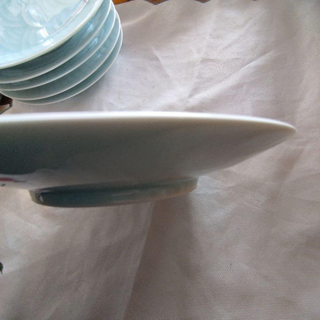 人間国宝　快山窯　塚本快示　青白磁　青海波紋皿６枚