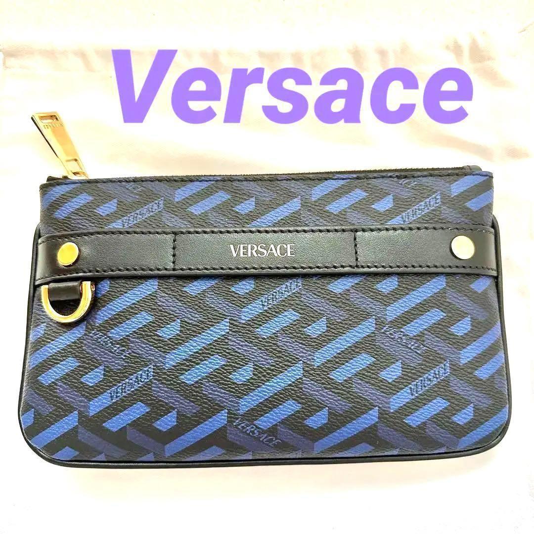 【美品】シグネチャー　レザーポーチ　グレカ　Versace　おしゃれ