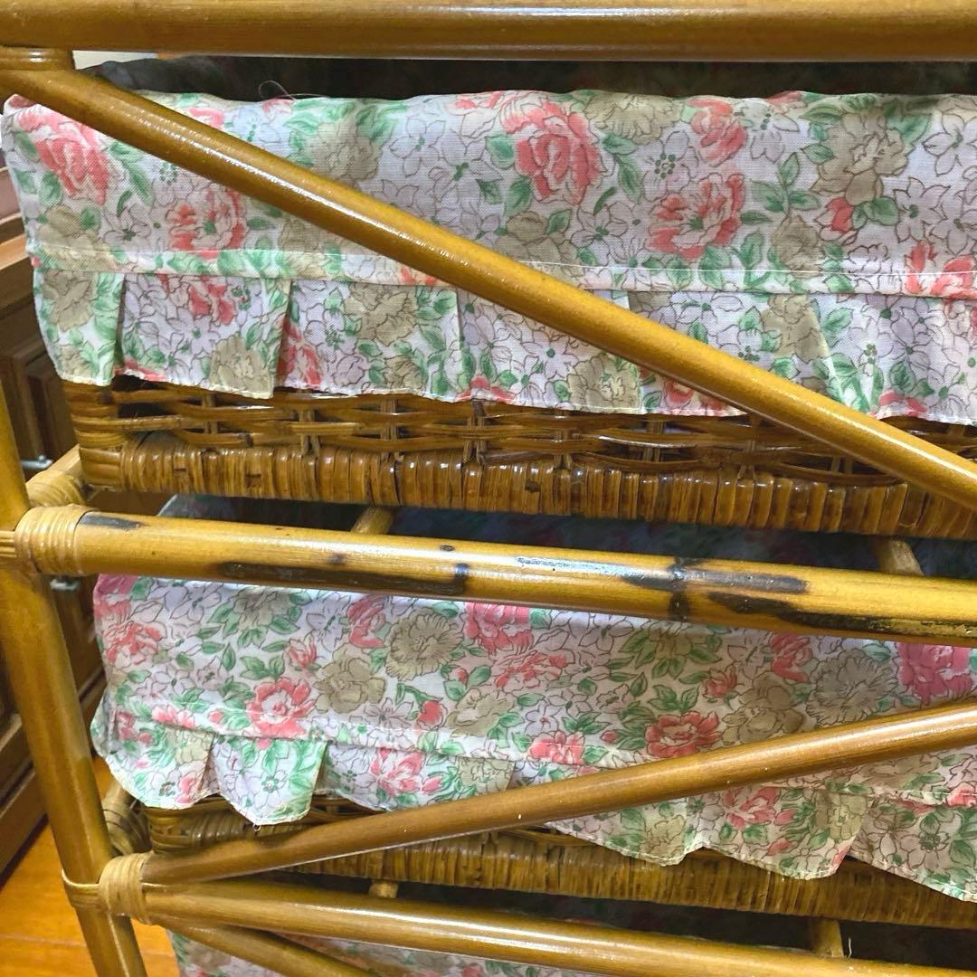 可愛いラタンチェスト5段籐家具レトロビンテージキャビネット収納キャスター付タンス