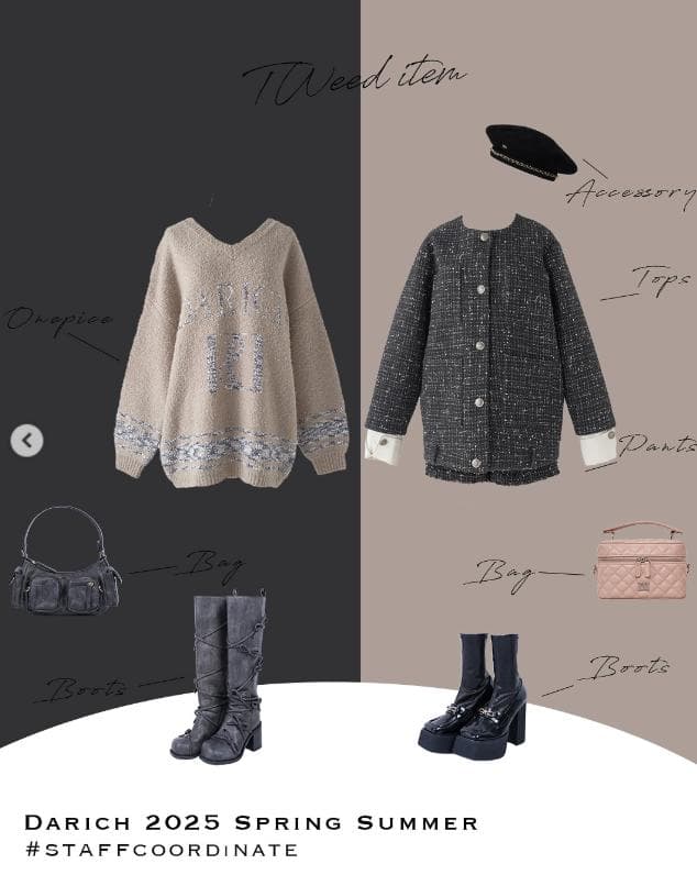 ダーリッチ darich ミックスカラーRDニットチュニック ホワイト