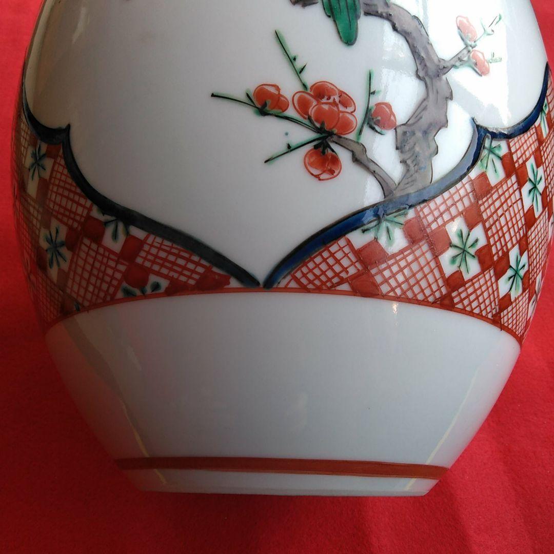 ３７１九谷焼　光星　花瓶　有名　自然界の動き　梅　羽衣か　松