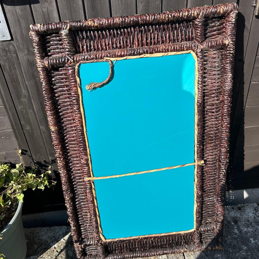 壁掛けミラー 長方形 編み込みデザイン