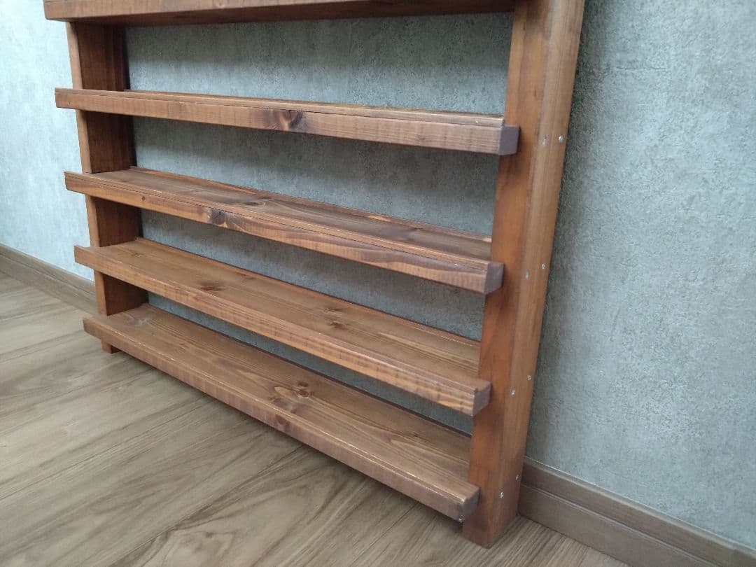 アンティーク塗装のトミカ プラレール収納棚 無垢材　ウォルナット塗装