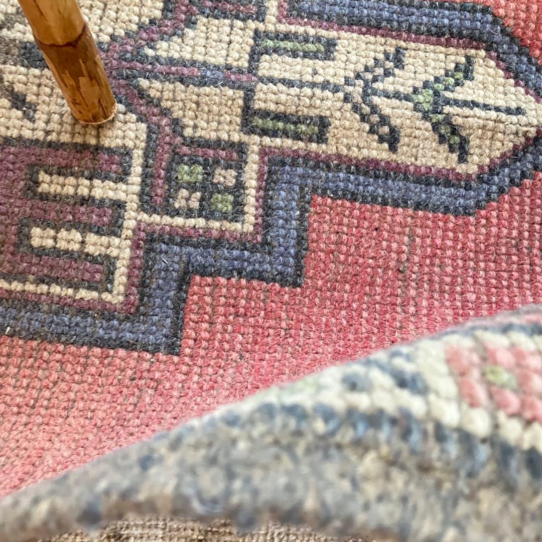 大きめ63×119上質くすみ大人ピンク　グレーメダリオン　トルコヴィンテージラグ