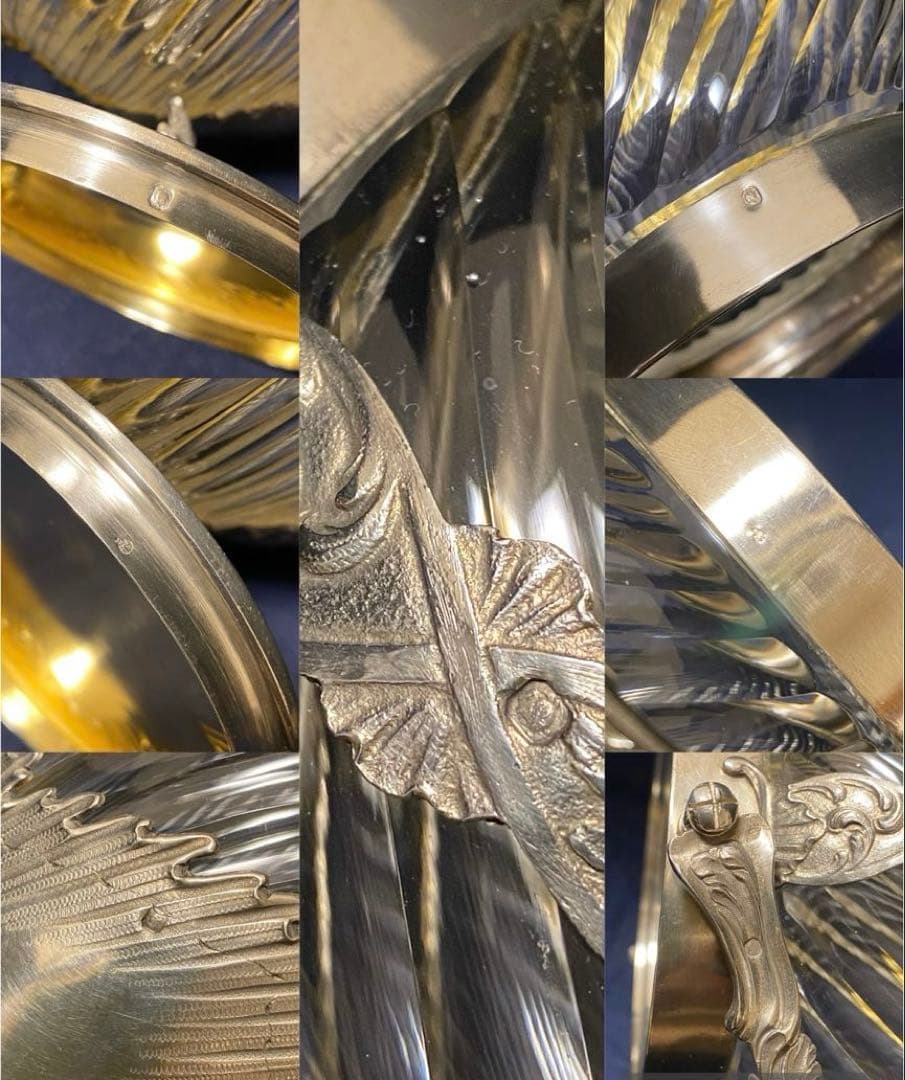 【フランス製】純銀＋クリスタル／ビスケットジャー クッキージャー バレル／銀包み