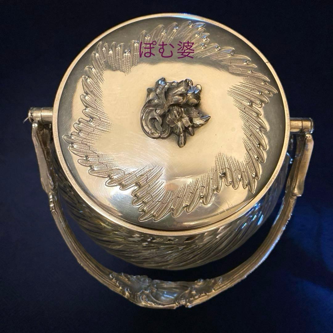 【フランス製】純銀＋クリスタル／ビスケットジャー クッキージャー バレル／銀包み