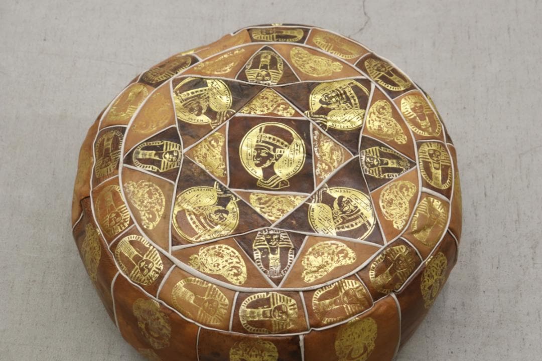 ヴィンテージ エジプト 本革 プフ クッション スツール 円形 座椅子 1