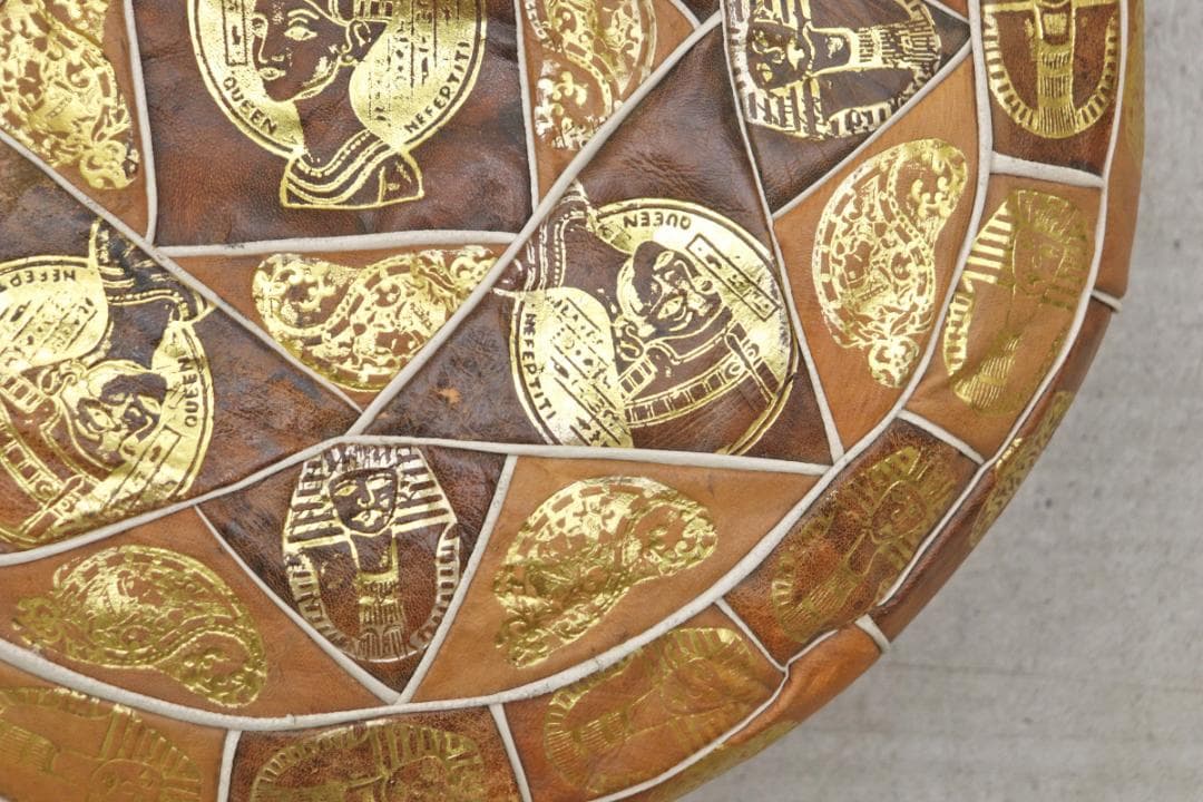 ヴィンテージ エジプト 本革 プフ クッション スツール 円形 座椅子 1