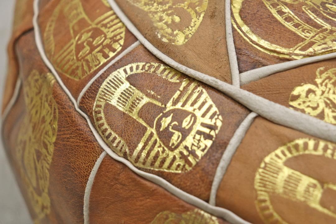 ヴィンテージ エジプト 本革 プフ クッション スツール 円形 座椅子 1