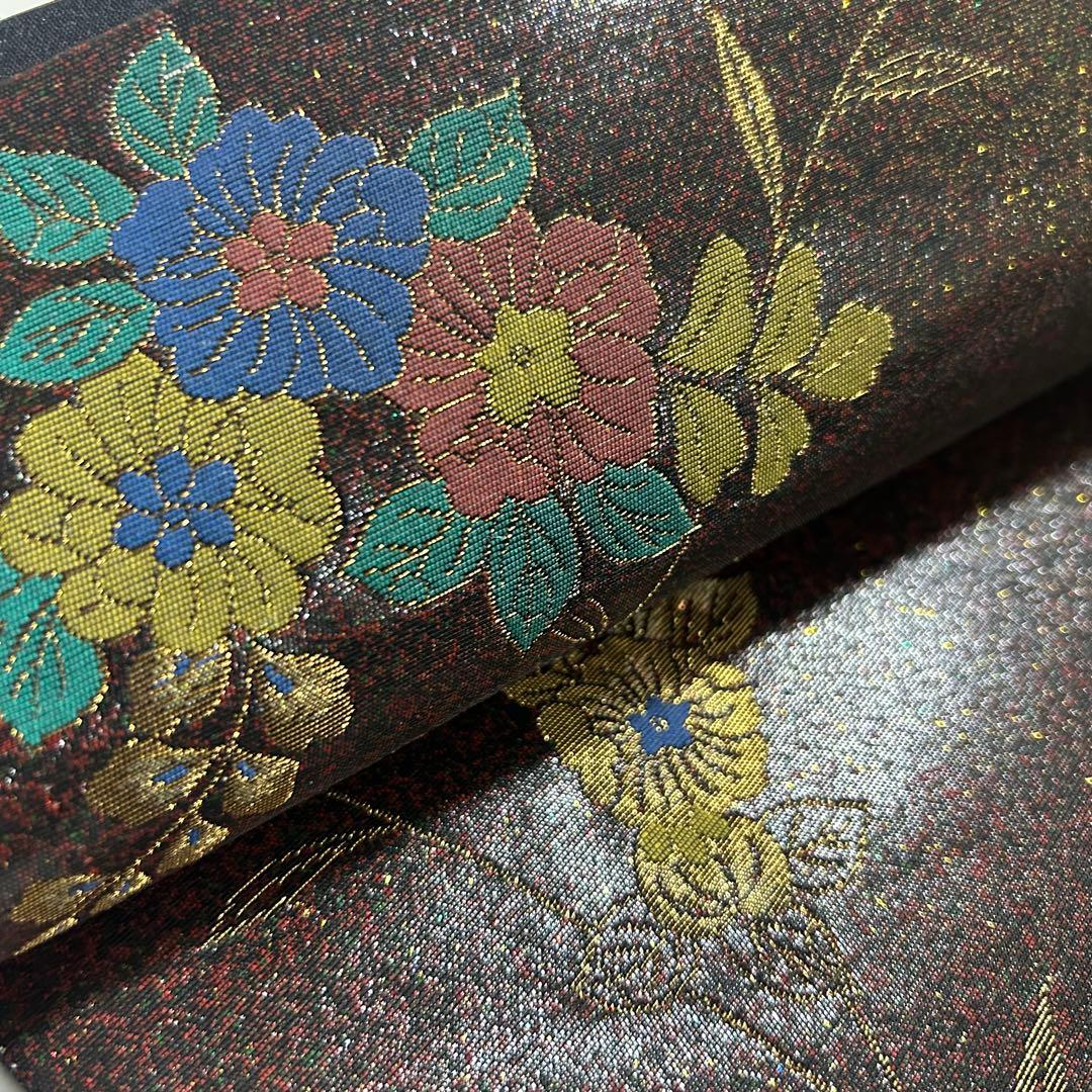 砂金　漆箔　袋帯　花柄　着物スキ倶楽部　６４１