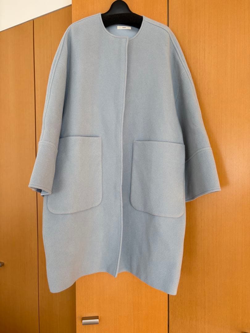 yori ウールノーカラーコート　サックス　コート　drawer blamink
