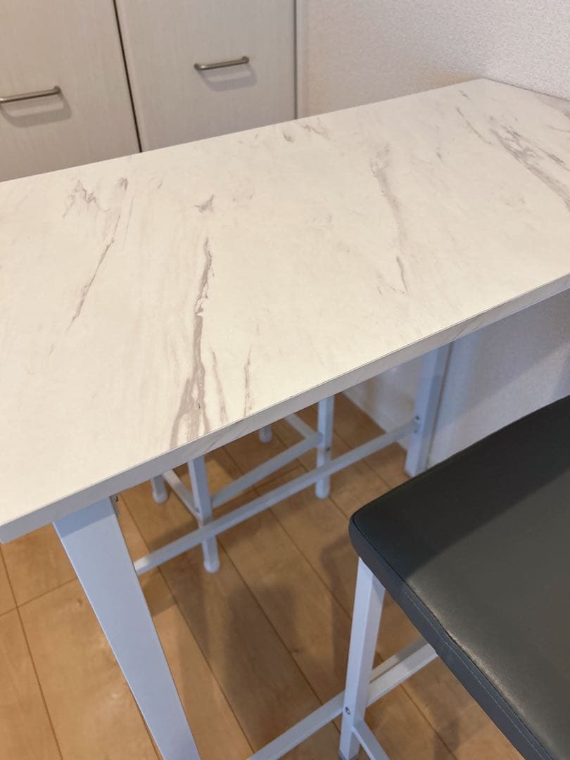 【直接取り引き限定】カウンターテーブル チェア 3点セット 大理石柄 美品