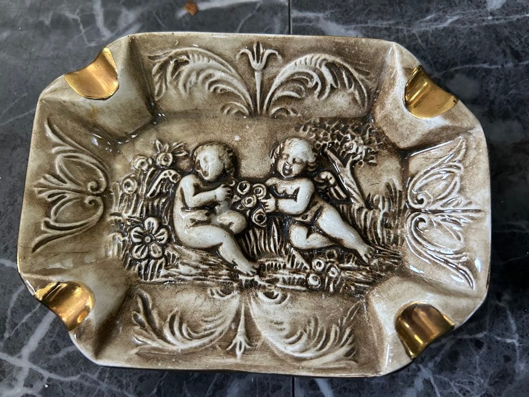 70'R.Capodimonte ashtray setカポディモンテ陶器製灰皿
