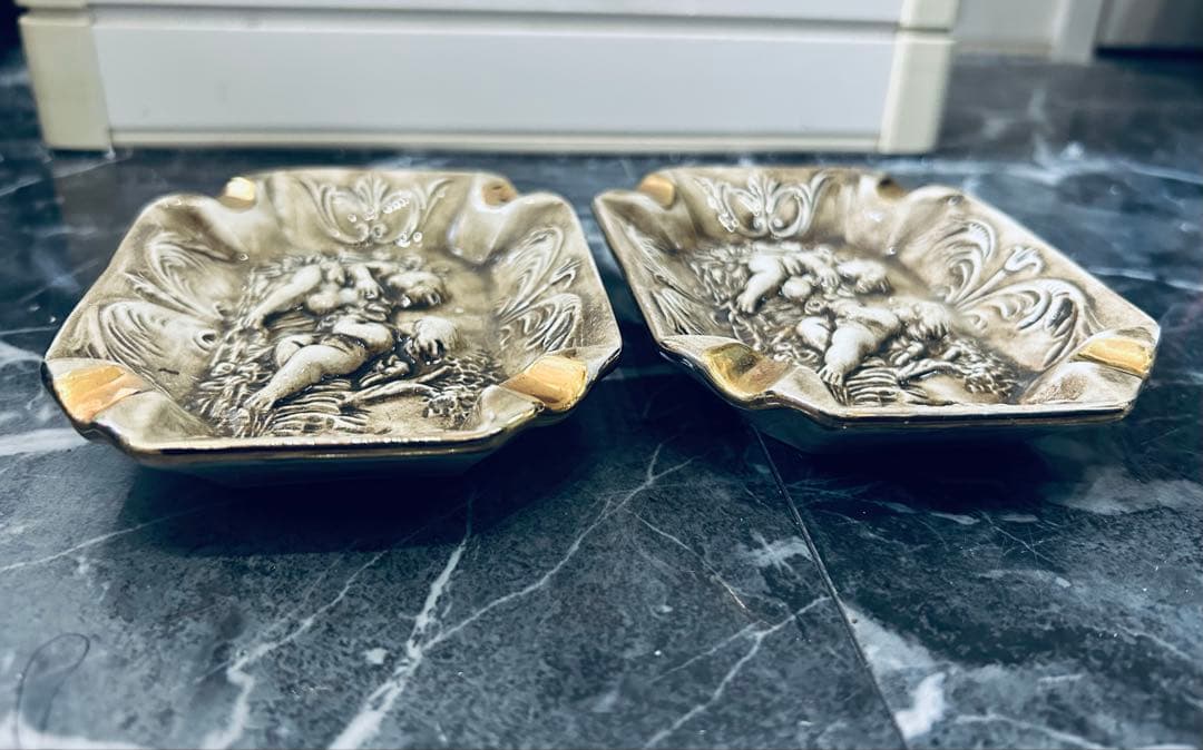 70'R.Capodimonte ashtray setカポディモンテ陶器製灰皿