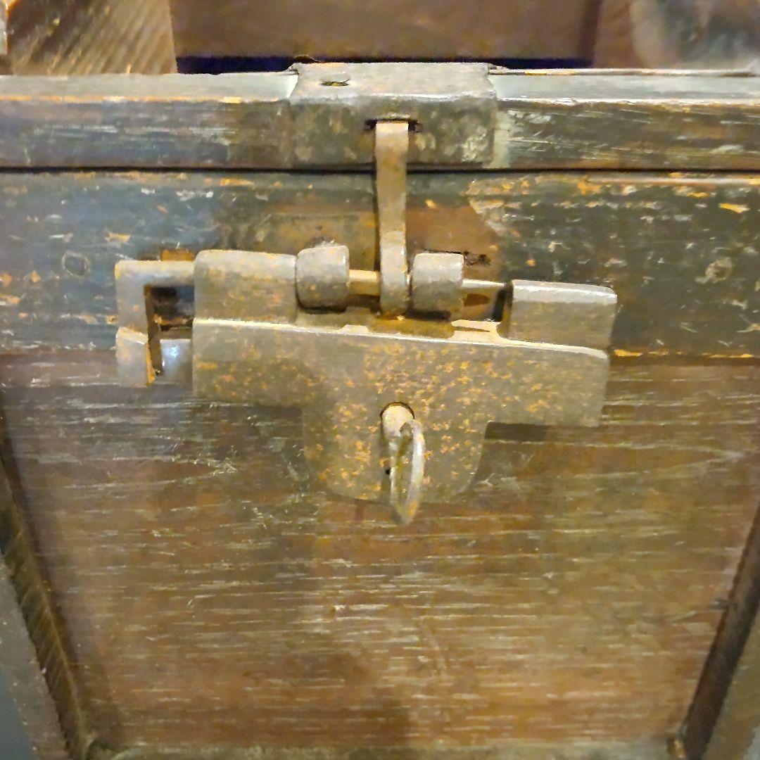 古い銭箱　時代物、銭函　古い鍵付き