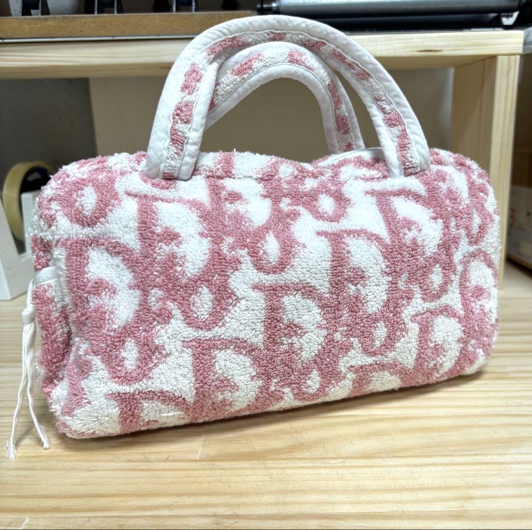 希少 Dior タオル地 ハンドバッグ ピンク/ホワイト トロッター 小物入れ