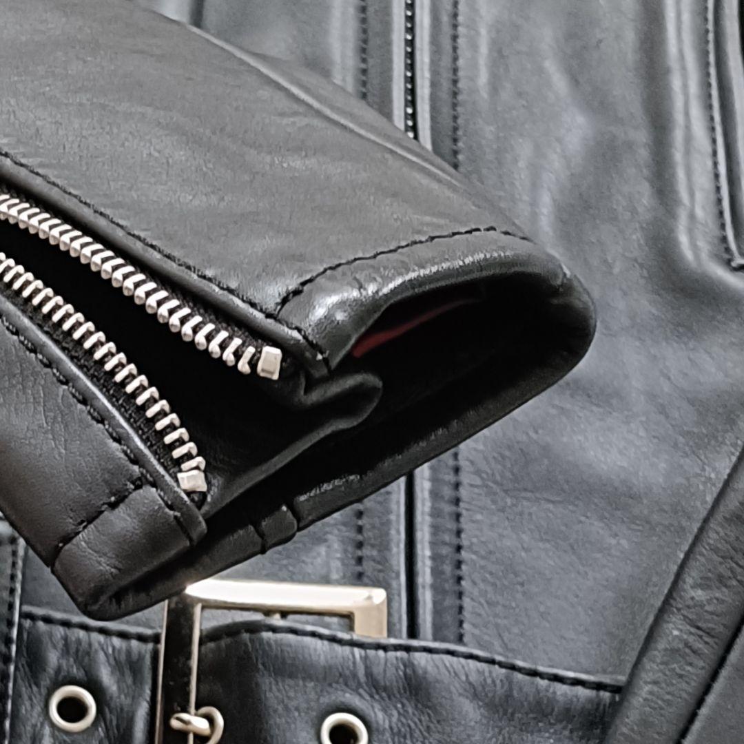 美品✨️KADOYA ベルテッド シングル ライダース ジャケット 牛革 黒