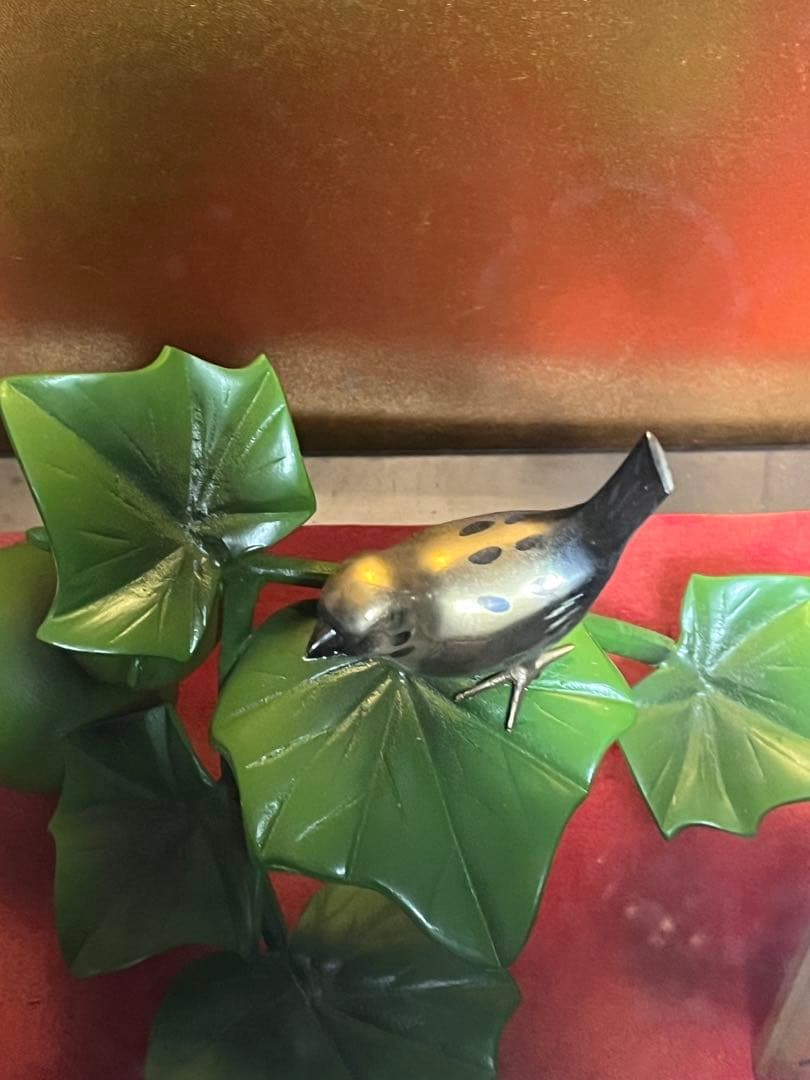 瓢箪にすずめ、高岡銅器、兵丹に雀 鋳銅製、昭和レトロ高岡銅器、昭和レトロ置き物