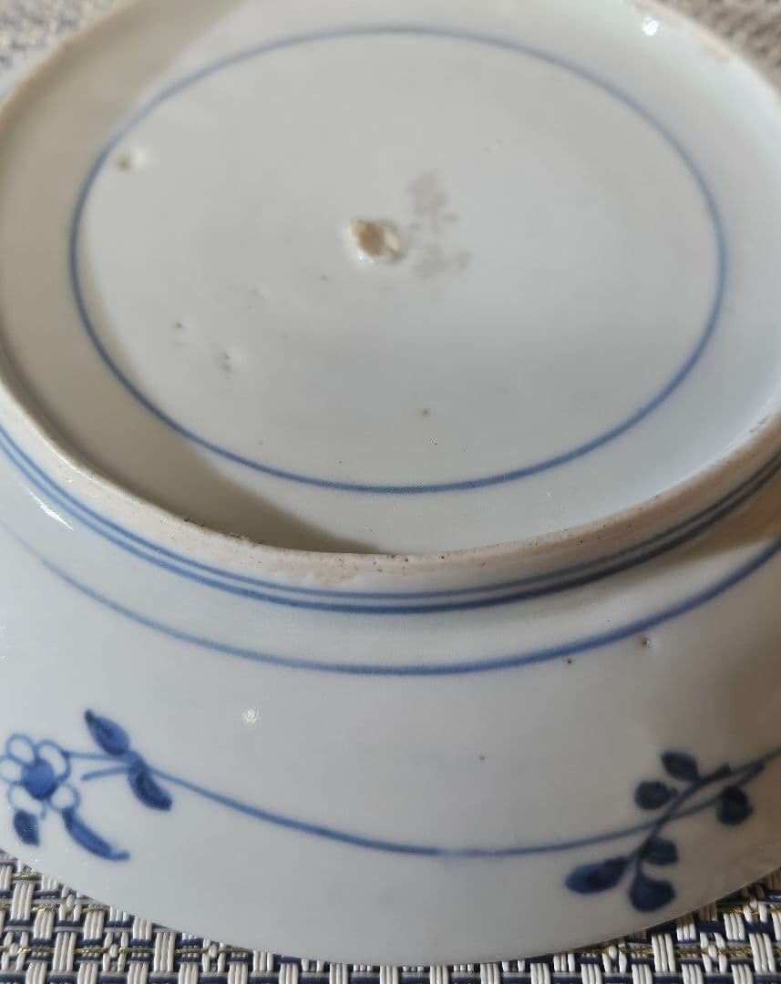 【名品❗】江戸時代前期〜中期　藍九谷様式 鮎の図　16.8cm皿　皿裏　唐草文様