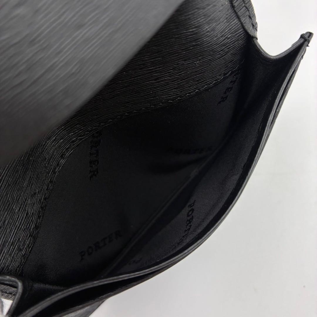 ポーター カレント 名刺入れ カードケース ブラック レザー エンボス加工 ロゴ