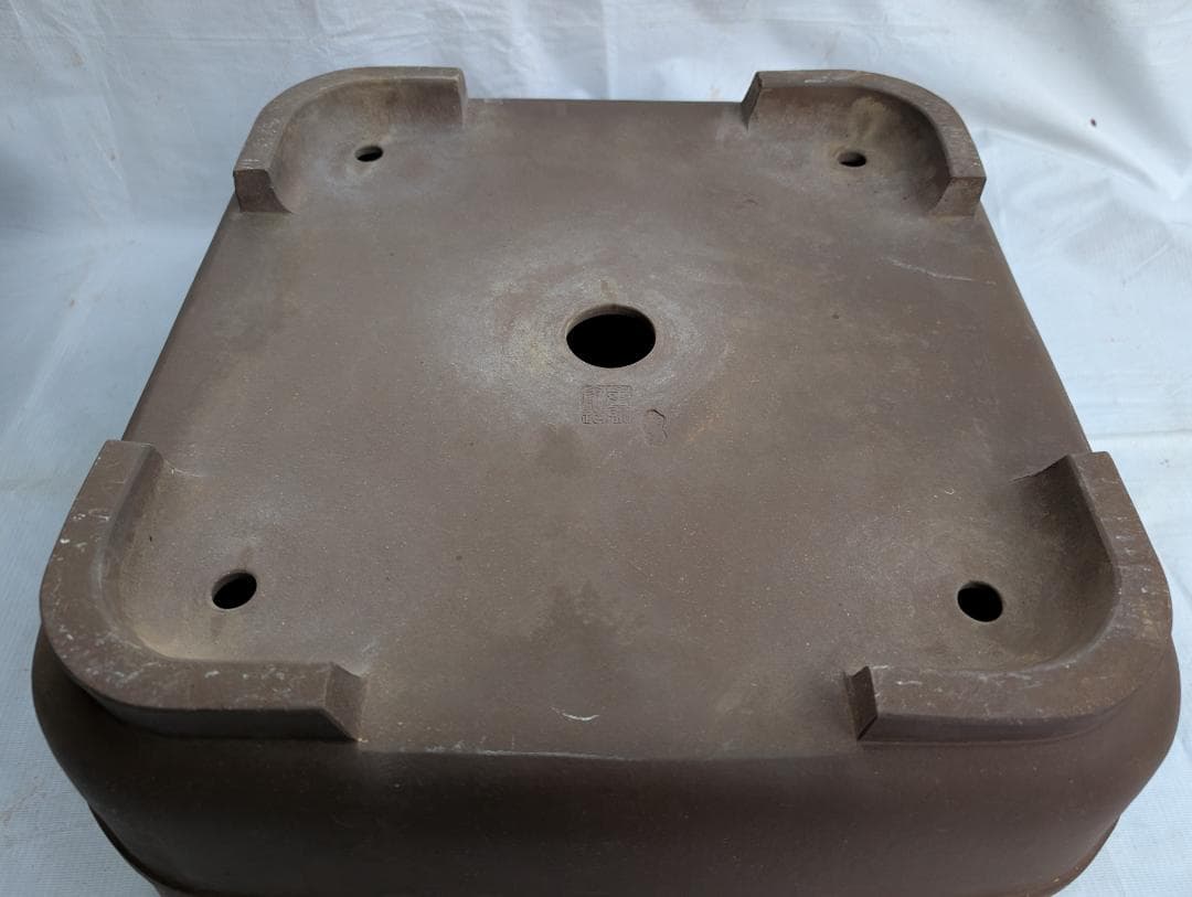 大型盆栽鉢 宜興系 刻印有り 正方形 約47.5cm 紫砂風 陶器鉢