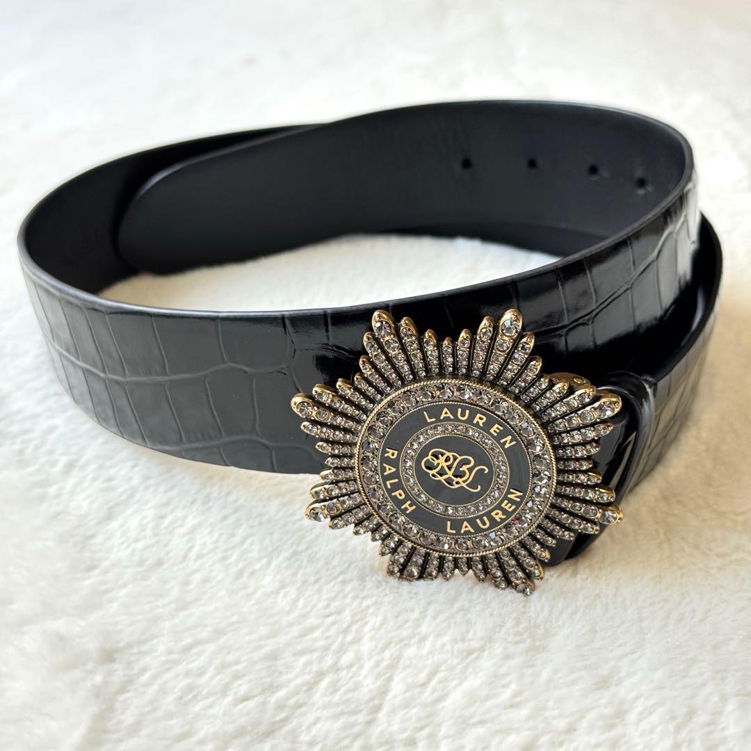 ローレンラルフローレン スターバーストバックル クロコエンボスド ワイド ベルト