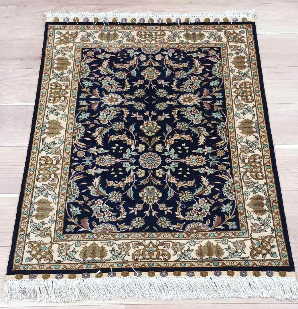 Y3181 トルコ カイセリ絨毯 シルク100% 手織り 93×63㎝