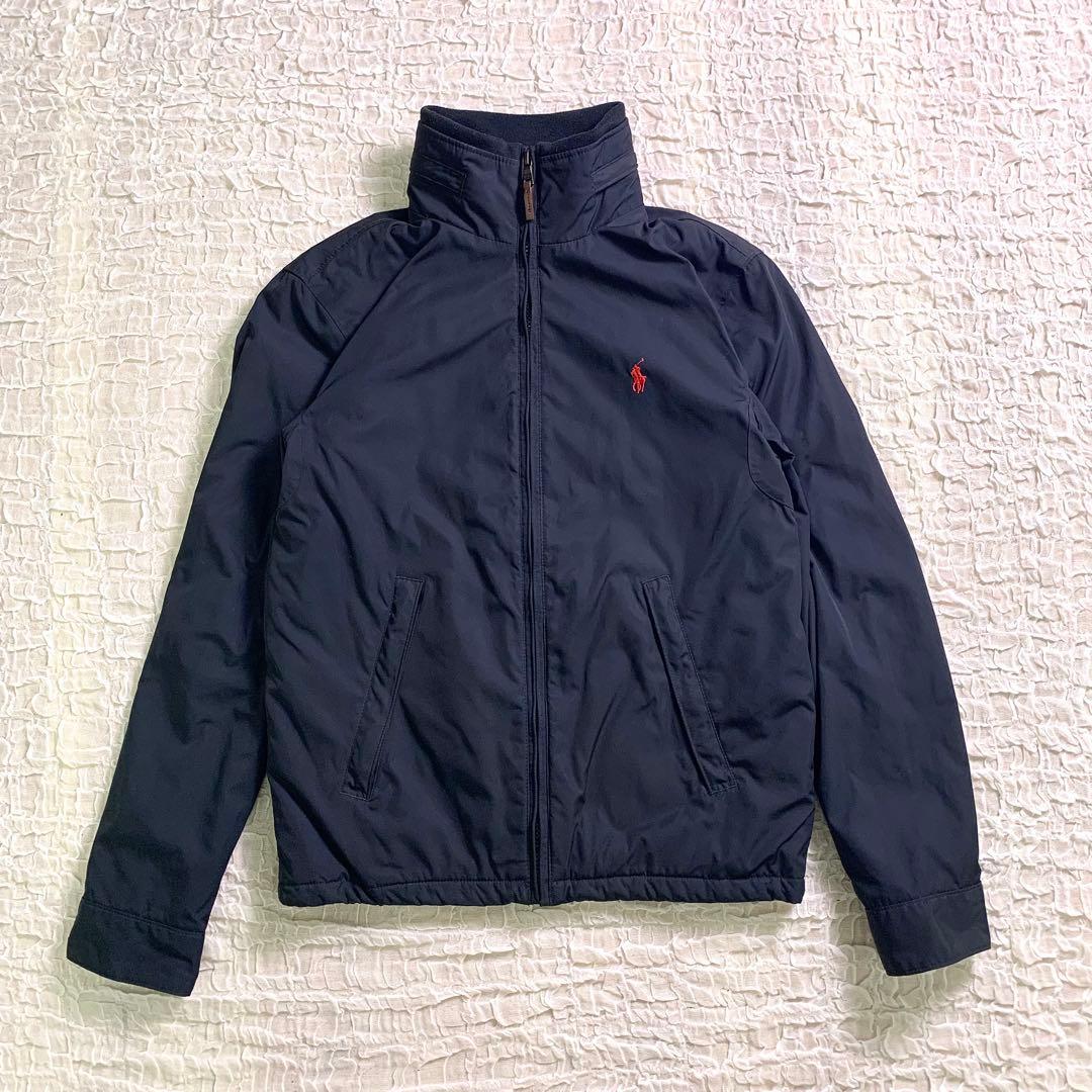 ポロラルフローレン 胸元ロゴ　フード付 ナイロンジャケット ブラック フリース