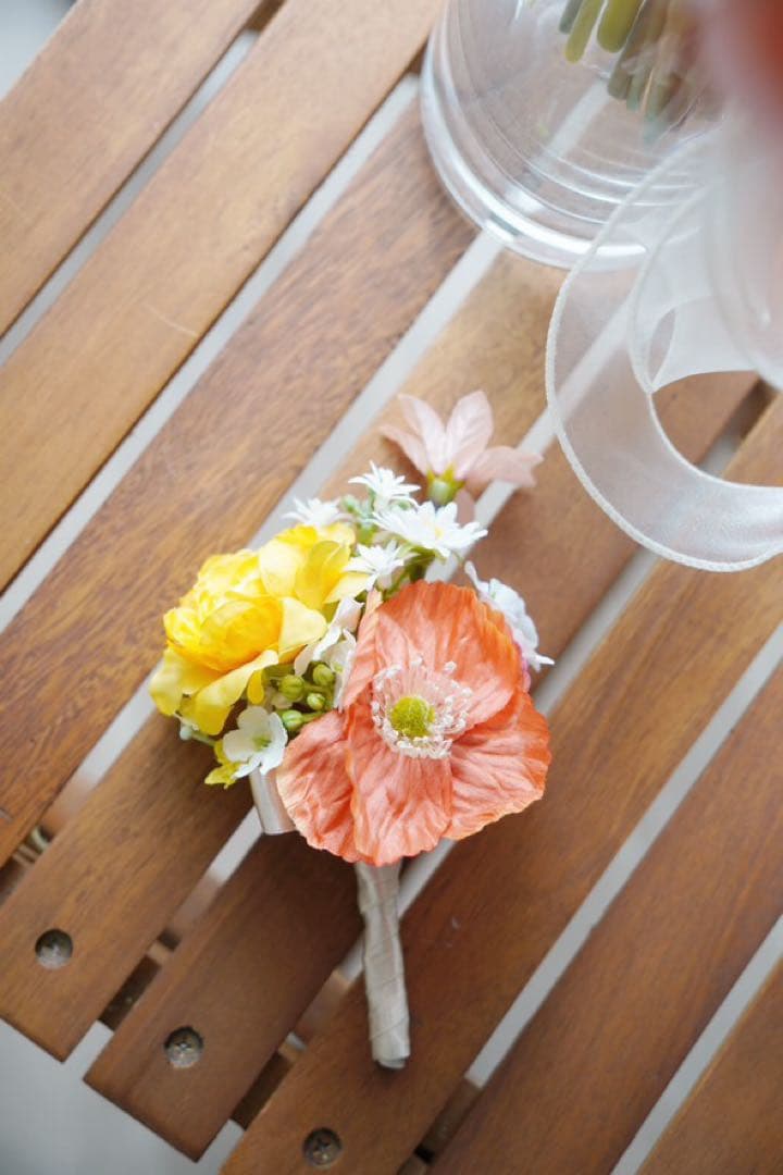 【美品】オレンジホワイト造花ブーケ