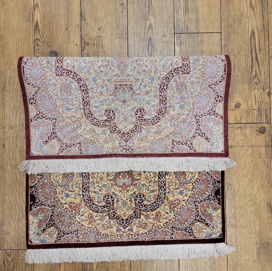 94x63cmペルシャ・シルク・じゅうたん(587)玄関マット・ラグ